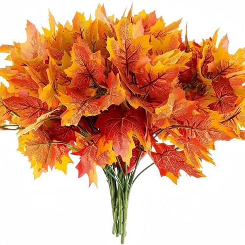 10 Pcs Artificial Maple Leaves Branches Fall Decoration