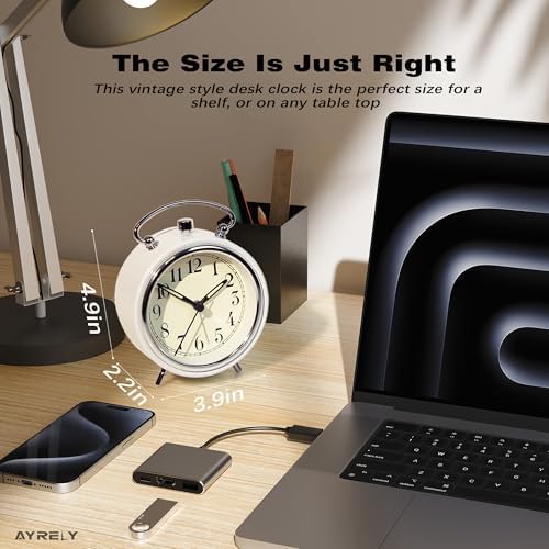 AYRELY 4 Super Loud Alarm Clock with Metal Bell and Night Light White