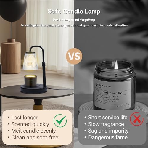 Pasengy Adjustable Dimmable Candle Warmer Lamp with Timer 2 Bulbs Black