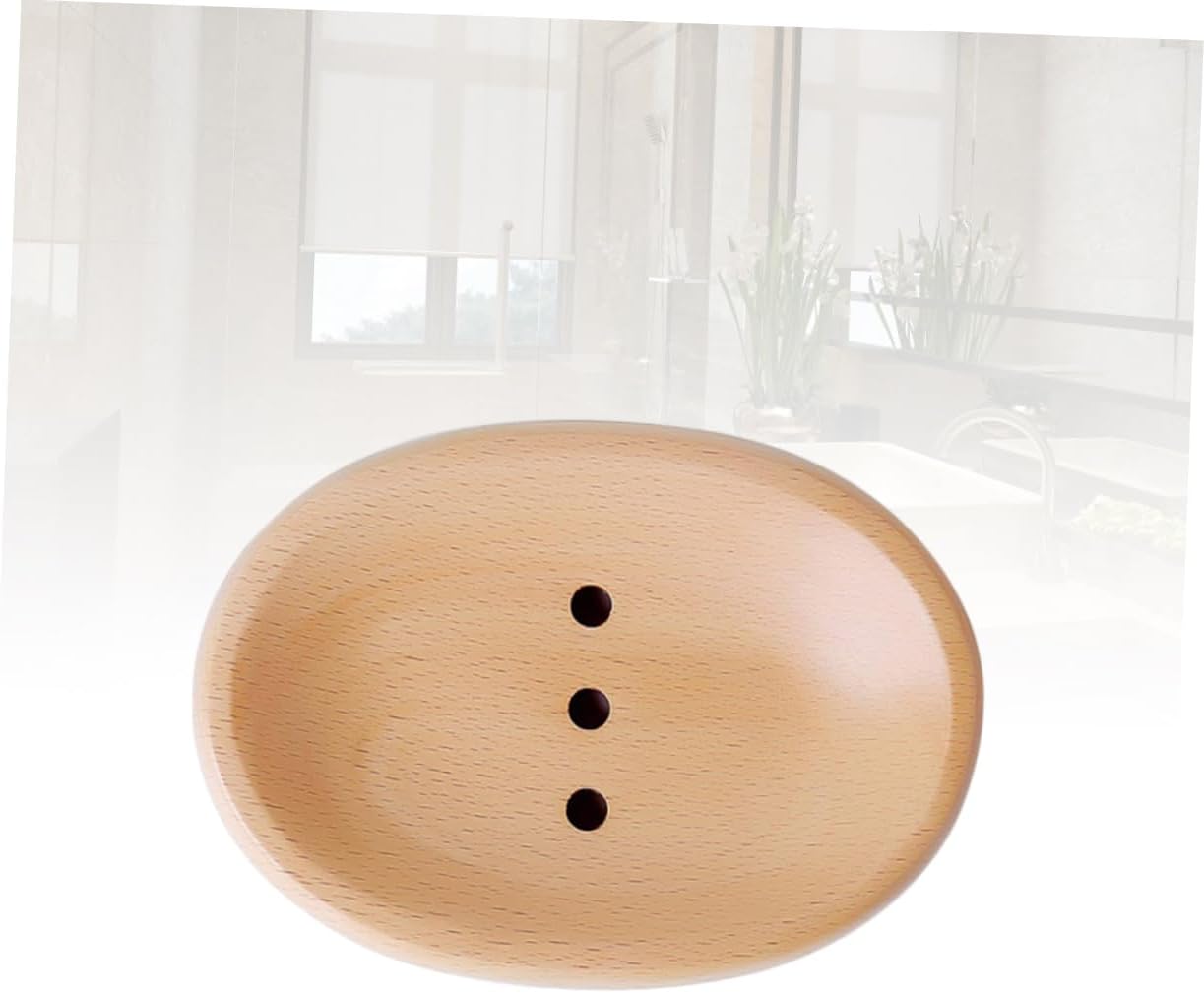 KONTONTY Wooden Soap Dish Drainer Holder Oval Round for Bathroom