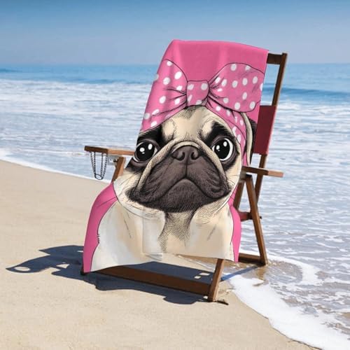 4SEE Oversize Soft Pug Beach Towel Double-Sided Velvet 51x31 Inches