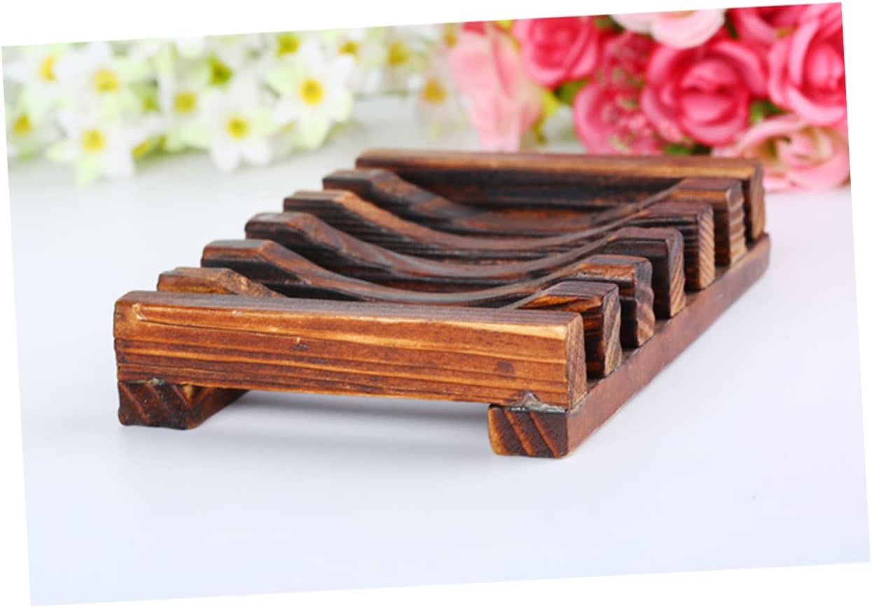 SOLUSTRE 4PC Carbonized Wooden Soap Dish Holder