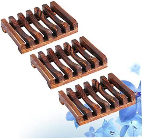 ETHZZLE 3pcs Wood Soap Holder with Drain Tray for Shower and Bathroom