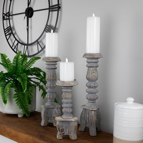 Northlight Set of 3 Brushed Gray Wooden Candle Holders
