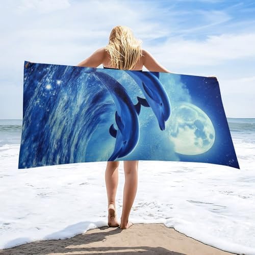 4SEE Extra Large Blue Beach Towel with Dolphin Design