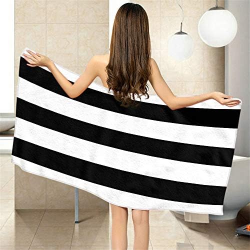 Soft Bath Towels with Black and White Stripes for Home Beach Camping