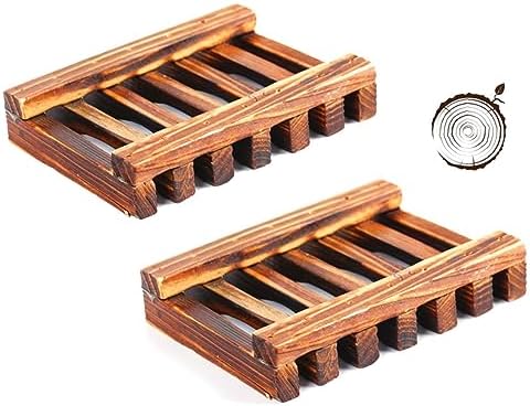 2pcs Wooden Carbonized Soap Dish Holder for Kitchen and Bathroom