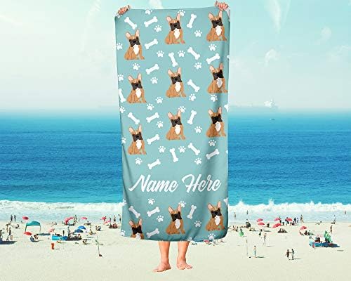 Personalized Brown Frenchie Beach and Bath Towels - Large Medium