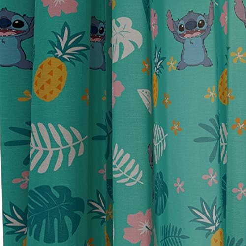 Jay Franco Kids Window Drapes with Tiebacks - Teal Lilo Stitch 84 Inch