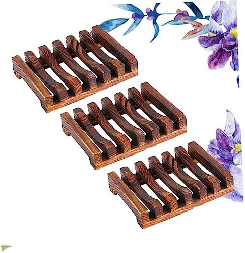 3pcs Wooden Soap Holder Drain Rack with Classic Style Dish Tray
