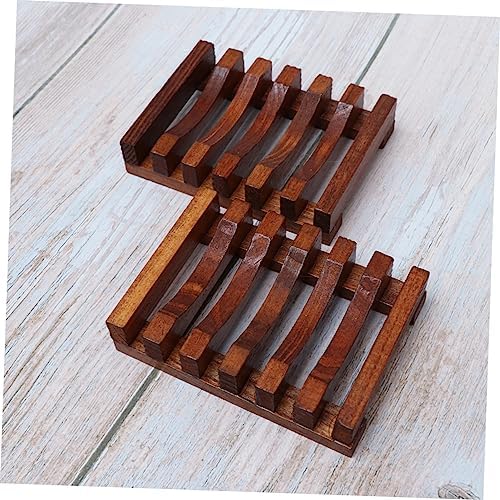 DRESSOOS 2pcs Wave Shaped Wooden Soap Dish for Bathroom and Kitchen Use