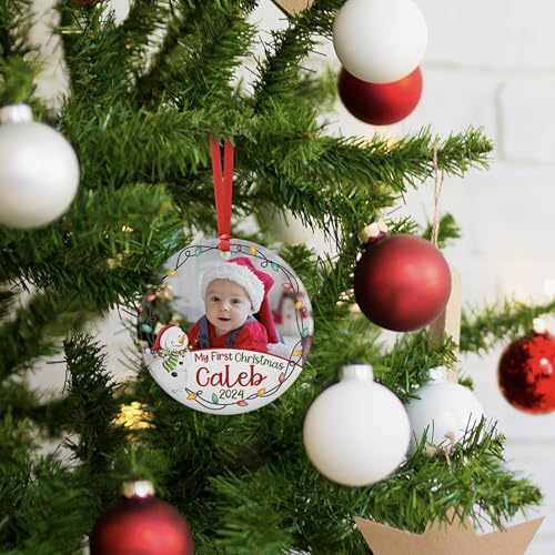 Custom Babys First Christmas Ornament 2024 with Photo Name