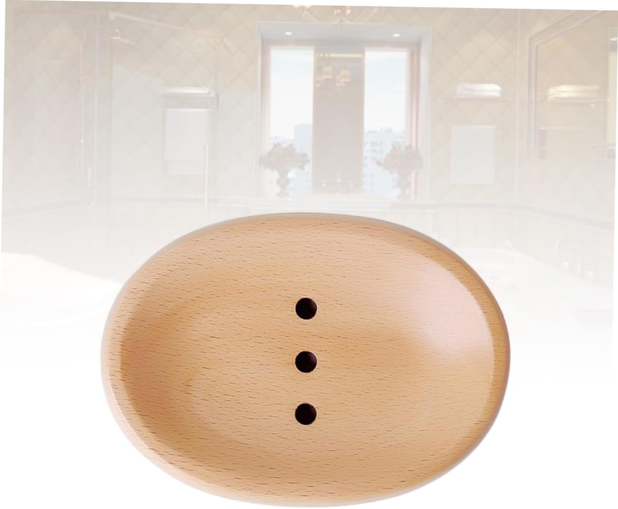 Amosfun Self-Draining Wooden Soap Dish Holder Round Oval Options
