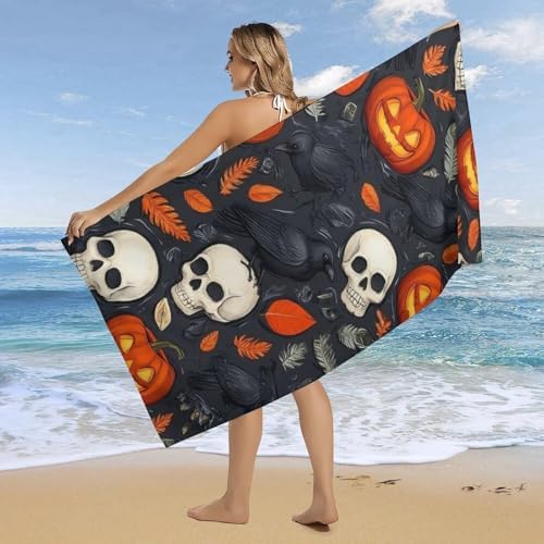 Extra Large Beach Towels with Halloween Raven Design