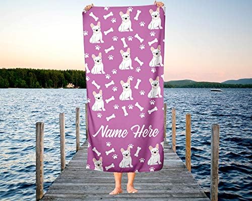 Personalized White French Bulldog Pattern Bath Towels - Large Medium