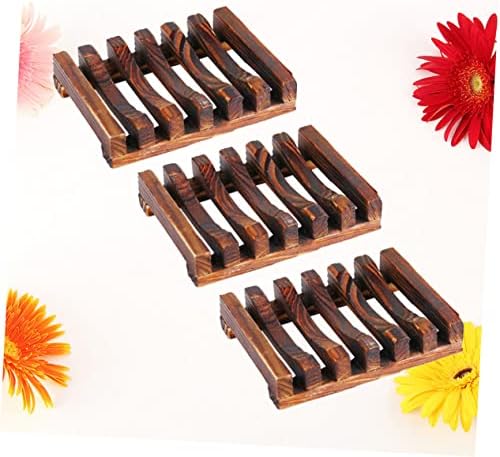 ETHZZLE 3pcs Wood Soap Holder with Drain Tray for Shower and Bathroom