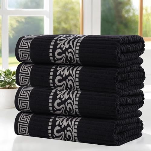 Superior 4-Piece Bath Towel Set with Greek Key Border