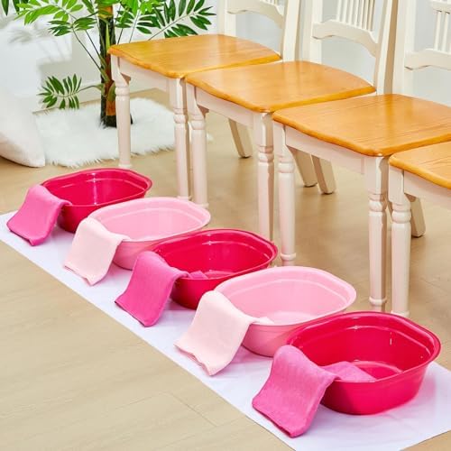 Patelai 6-Piece Kids Foot Spa Kit with Towels Pink Rose Red