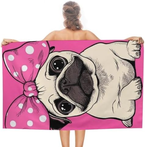 4SEE Lightweight Soft Pug Beach Towel Extra Large 51x31 Inches