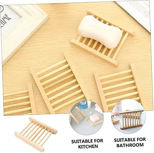 Wooden Soap Tray Holder 6pcs Natural Draining