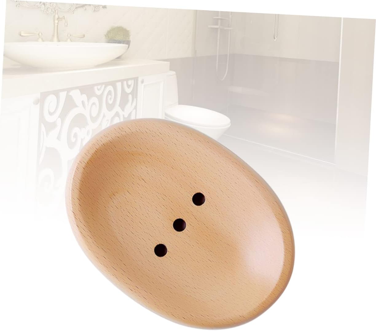 Amosfun Self-Draining Wooden Soap Dish Holder Round Oval Options