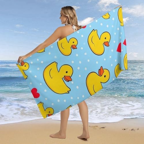 Extra Large Beach Towel with Heart Dots and Ducks Pattern