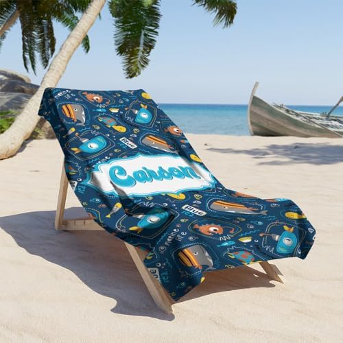 Personalized Name Submarine Beach Towel for Kids and Adults