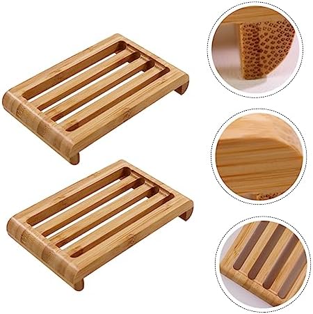 Cabilock 2pcs Bamboo Soap Holder for Bathroom and Kitchen