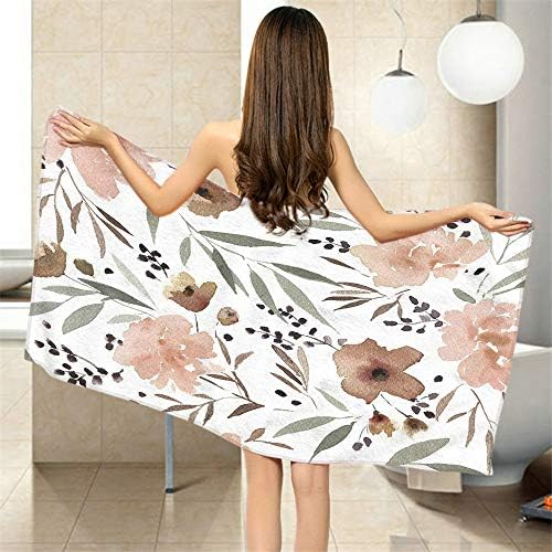 Moslion Comfy Bath Towel Blush Pink Taupe Watercolour Floral