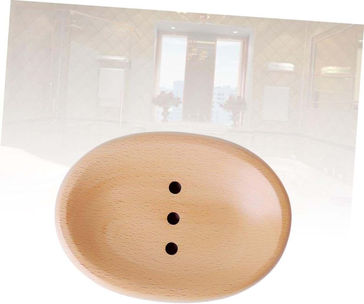 Wooden Oval Soap Dish Drainer Holder for Bathroom and Kitchen