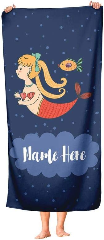 Extra Large Mermaid Towel with Custom Name for Kids and Adults