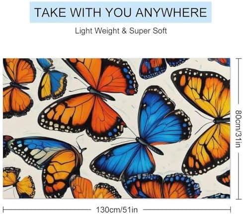 4SEE Premium Beach Towel with Blue Orange Butterflies Design