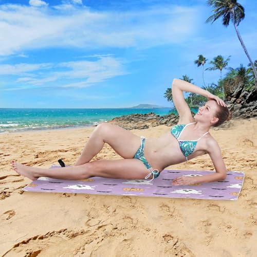 YETTASBIN Halloween Ghost Beach Towel with Travel Bag 1