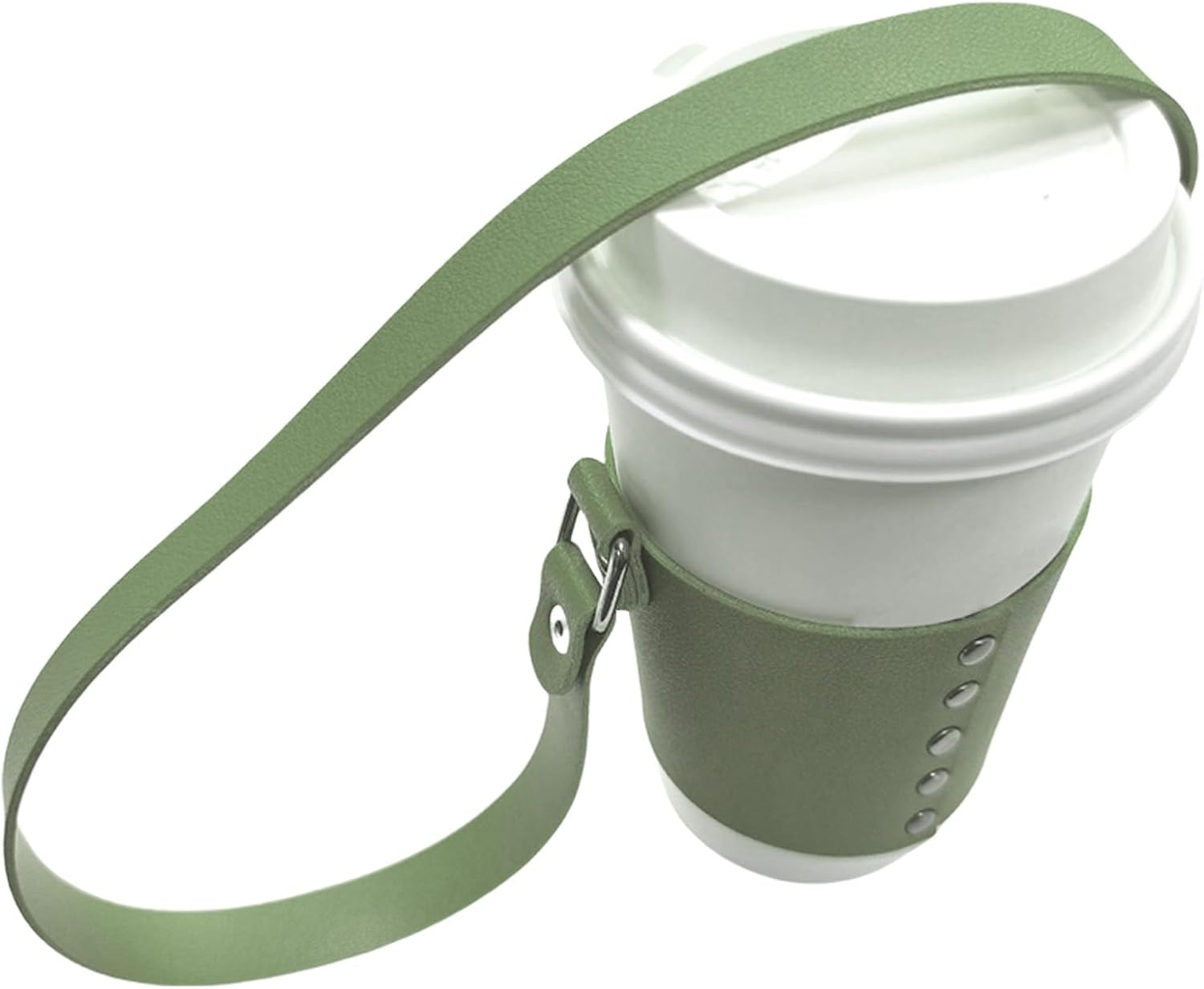 HYBEW Handheld Leather Cup Holder with Handle Green