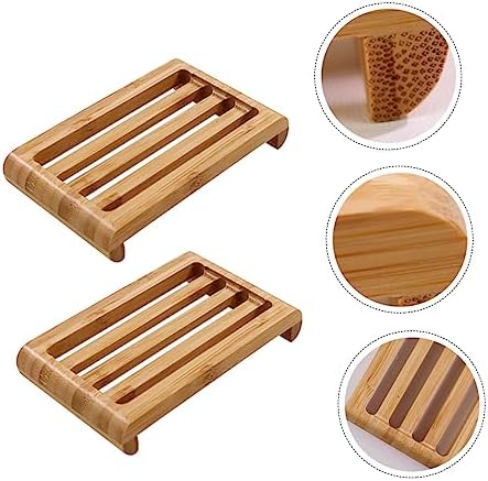 CANIGHT Bamboo Soap Dish Draining Holder Modern Bathroom Accessory