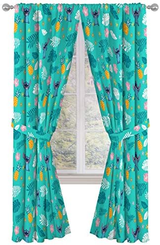Jay Franco Kids Window Drapes with Tiebacks - Teal Lilo Stitch 84 Inch