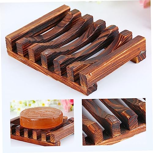 3pcs Carbonized Wooden Soap Dish Set Waterproof Drain Soap Rack