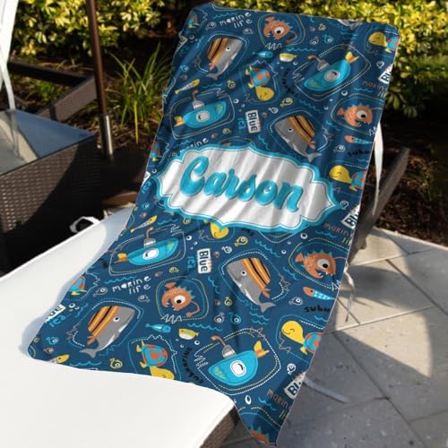 Personalized Name Submarine Beach Towel for Kids and Adults