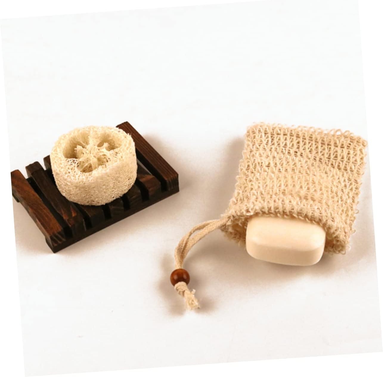 Anneome Linen Soap Bag with Wooden Net for Exfoliating and Storage