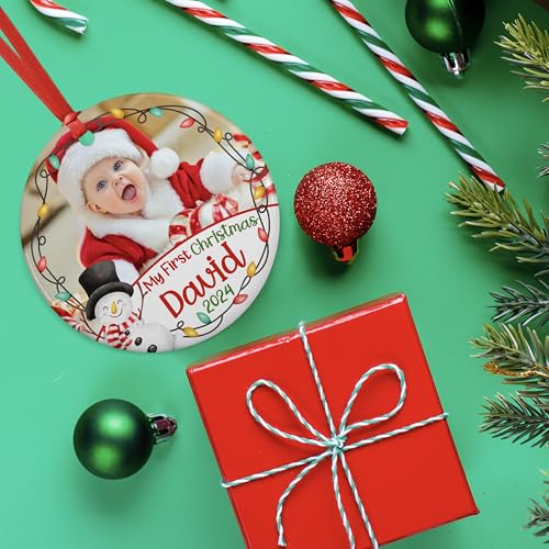Custom Babys First Christmas Ornament 2024 with Photo Name