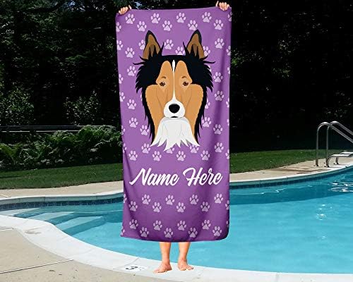 Personalized Border Collie Face Beach Towel