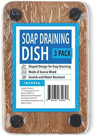 IMPRESA 3-Pack Self-Draining Soap Dish Acacia Wood Water-Proof