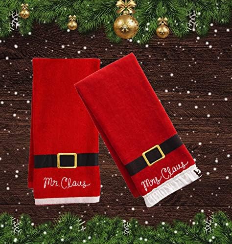Christmas Towels Set of 2 with Santa Belt Design