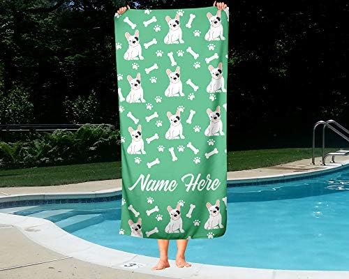 Personalized Spotted French Bulldog Beach Towel - Large Medium