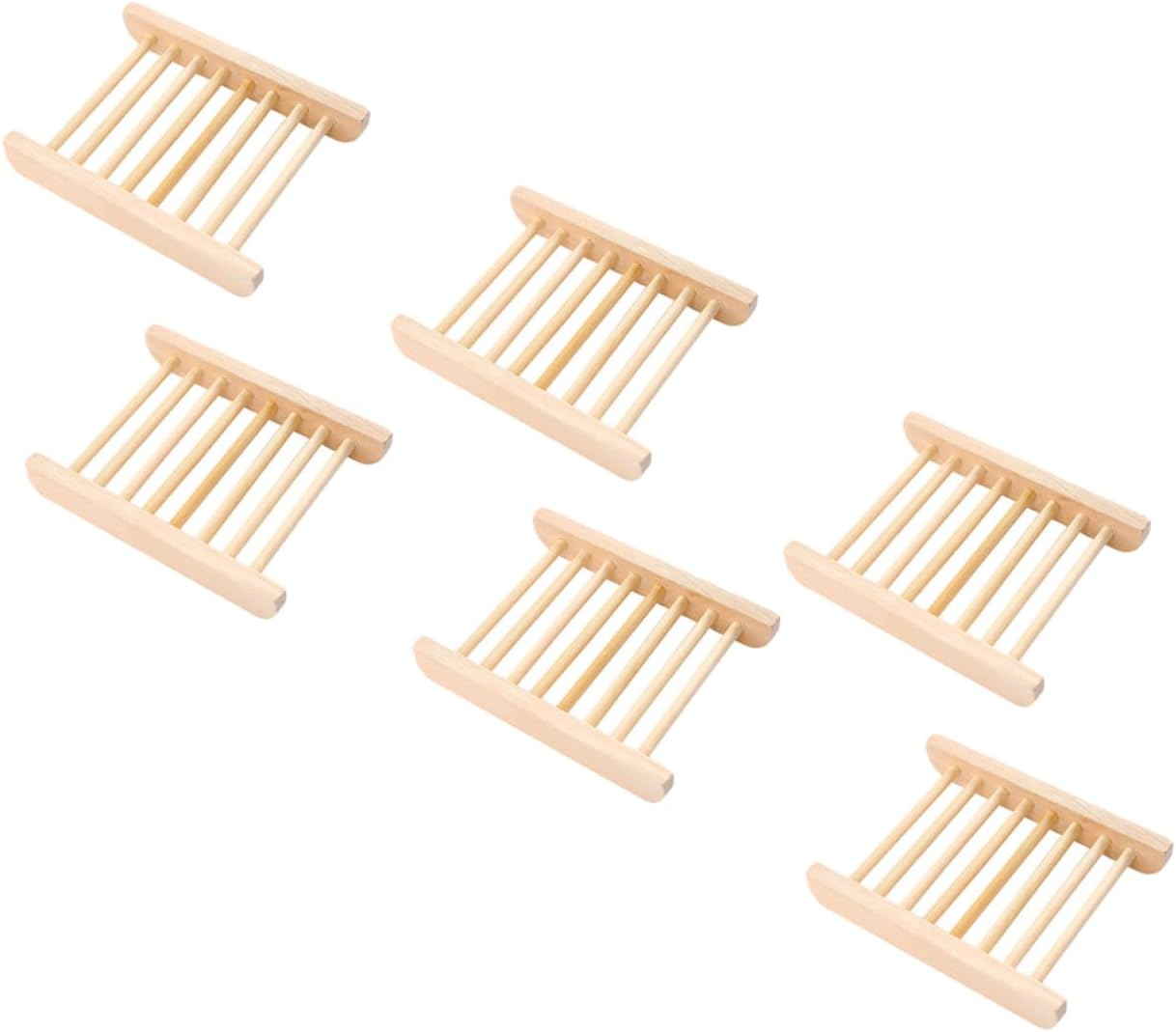 Wooden Soap Tray Holder 6pcs Natural Draining