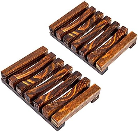 DIEWU 2 Pcs Wooden Soap Dish Self-Draining Bathroom Holder