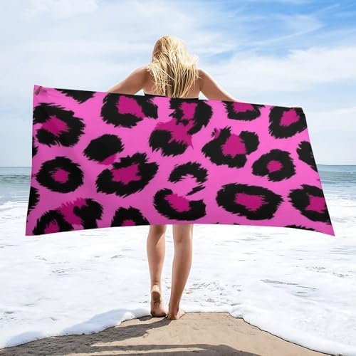 4SEE Super Soft Pink Leopard Print Beach Towel 1