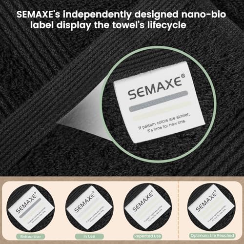 SEMAXE 6-Piece Solid Towel Set - Black 600GSM 100 Cotton