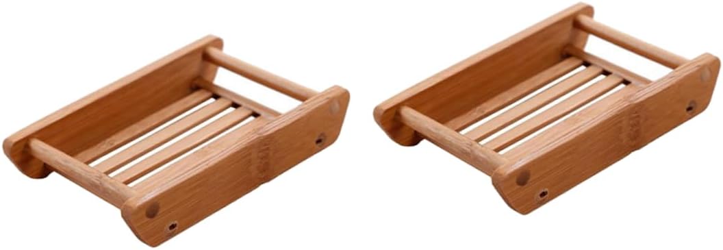 BRIGHTFUFU Bamboo Sink Soap Holder Draining Tray