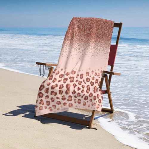 Rose Gold Glitter Pink Cheetah Microfiber Beach Towel